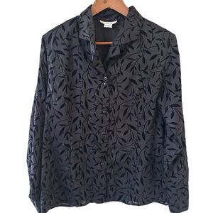 Vintage Womens Blouse Floral Top 100% Silk Size M Black Retro Old‎ Money Capsule